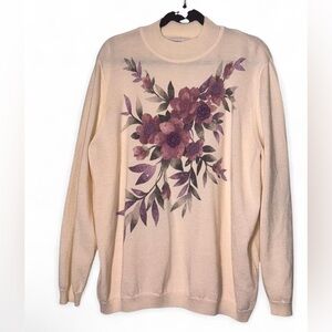 Alfred Dunner Purple Floral Cream Sweater